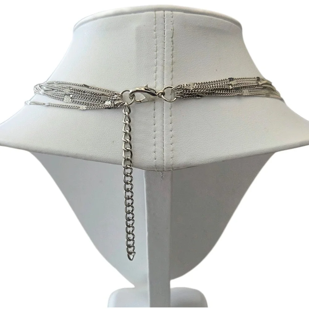 Silver Tone Multi-strand 7 Strand Chain‎ Layered Draped Long Necklace